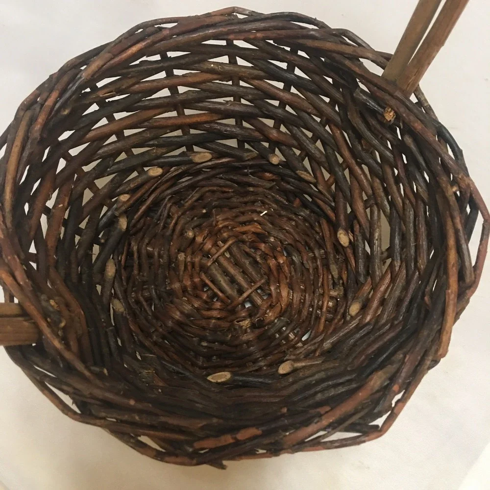 Grapevine Twig Basket Home Decor Small Brown Rustic Woven Handle Cottagecore